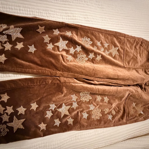 Pilcro Embellished Brown Velvet Wide Leg Pants - Picture 2 of 4